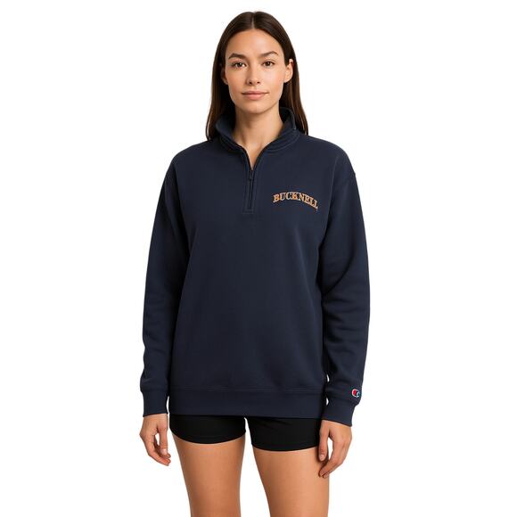 Champion Bucknell Quarter-Zip Navy Sweatshirt Size Large - Picture 1 of 6